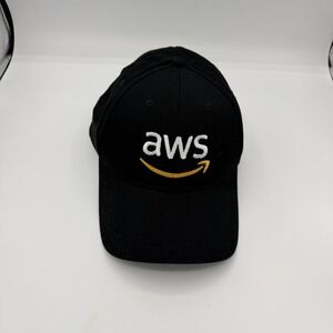 AMAZON Black Baseball Cap AWS Logo Hat (Adult Adjustable) 100% Cotton